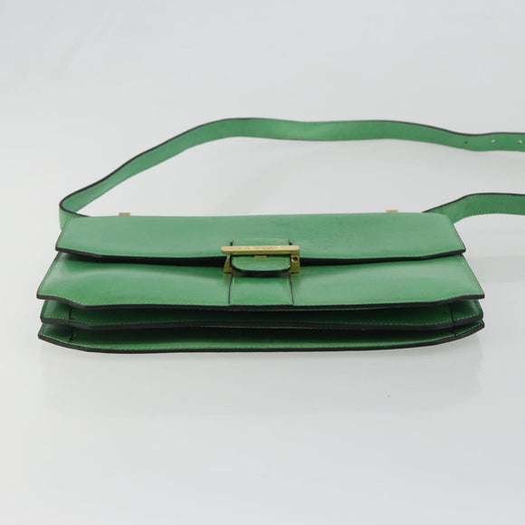 CELINE Shoulder Bag Leather Green Gold Auth 189202