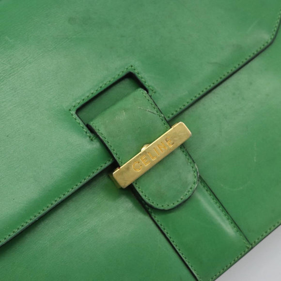 CELINE Shoulder Bag Leather Green Gold Auth 189202
