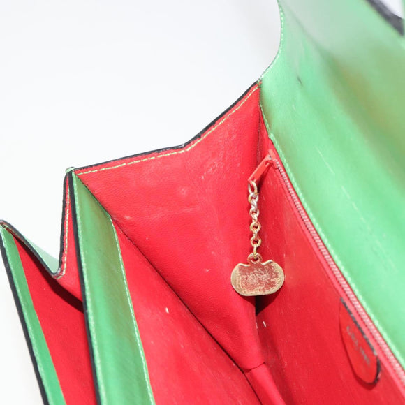 CELINE Shoulder Bag Leather Green Gold Auth 189202