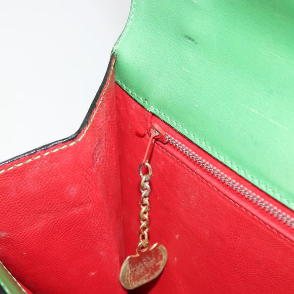 CELINE Shoulder Bag Leather Green Gold Auth 189202