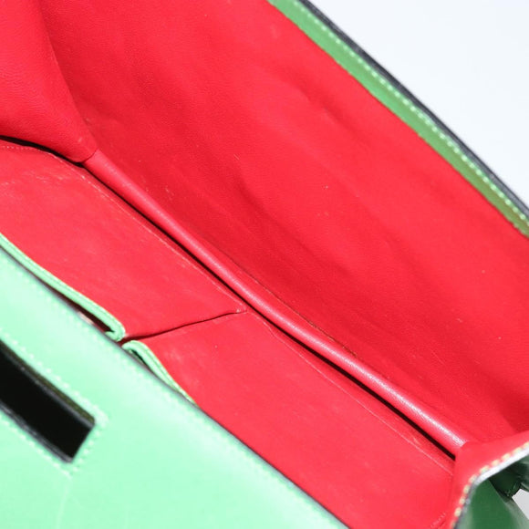 CELINE Shoulder Bag Leather Green Gold Auth 189202