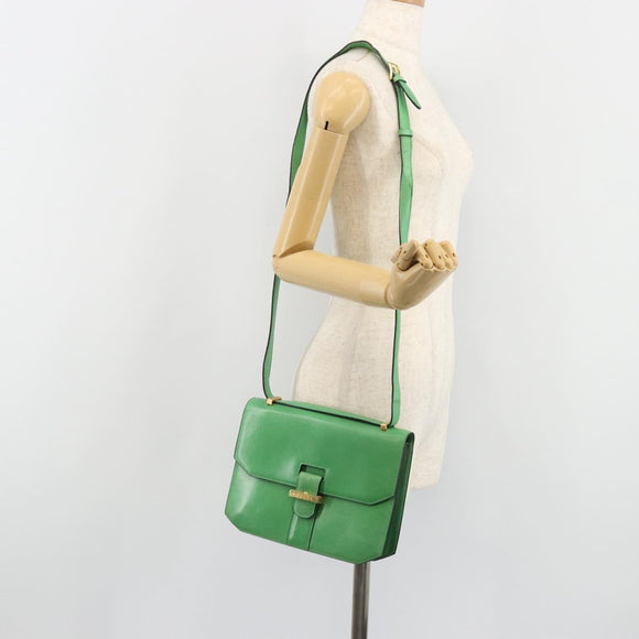 CELINE Shoulder Bag Leather Green Gold Auth 189202