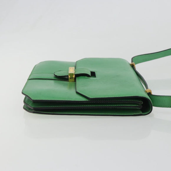 CELINE Shoulder Bag Leather Green Gold Auth 189202