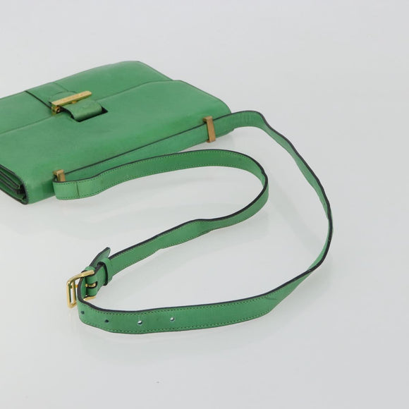 CELINE Shoulder Bag Leather Green Gold Auth 189202