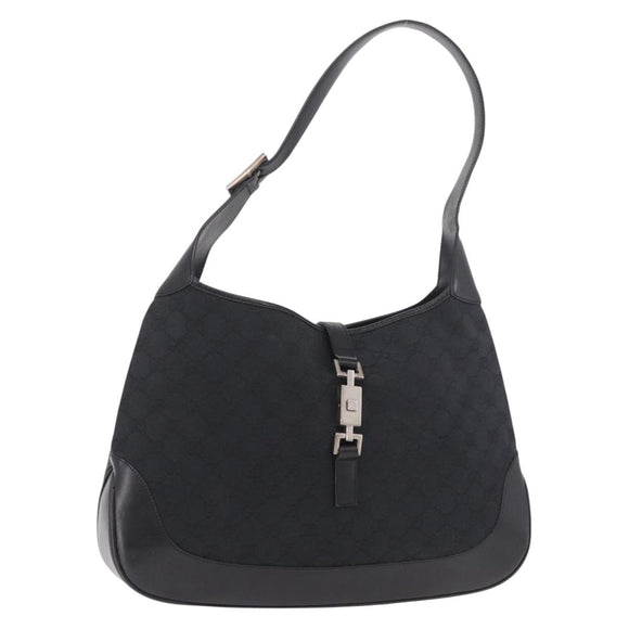 GUCCI GG Canvas Jackie Shoulder Bag Black Silver 001 3346 Auth 189205A