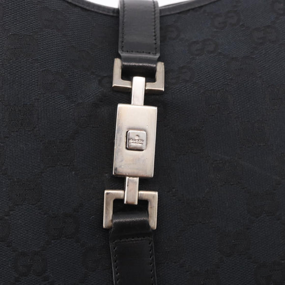 GUCCI GG Canvas Jackie Shoulder Bag Black Silver 001 3346 Auth 189205A