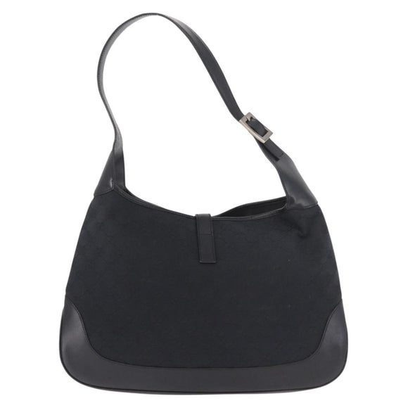 GUCCI GG Canvas Jackie Shoulder Bag Black Silver 001 3346 Auth 189205A