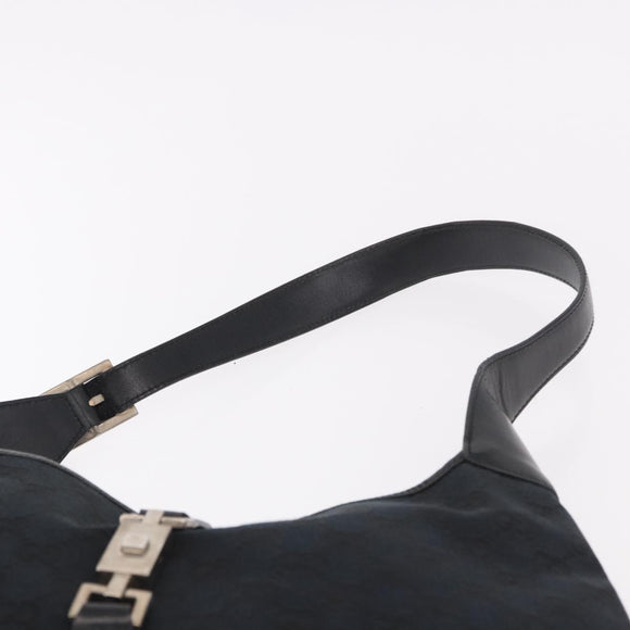 GUCCI GG Canvas Jackie Shoulder Bag Black Silver 001 3346 Auth 189205A