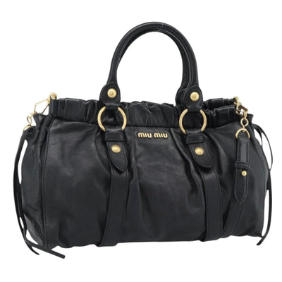 Miu Miu Hand Bag Leather 2way Black Gold Auth 189206SAM