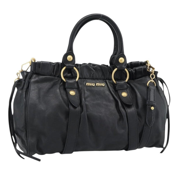 Miu Miu Hand Bag Leather 2way Black Gold Auth 189206SAM
