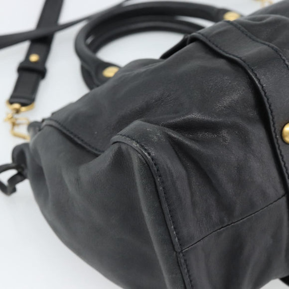 Miu Miu Hand Bag Leather 2way Black Gold Auth 189206SAM