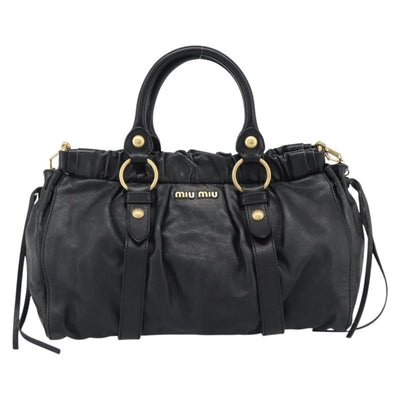 Miu Miu Hand Bag Leather 2way Black Gold Auth 189206SAM - 0