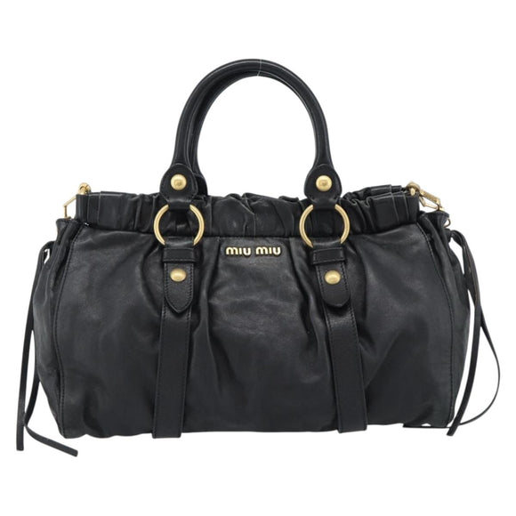 Miu Miu Hand Bag Leather 2way Black Gold Auth 189206SAM