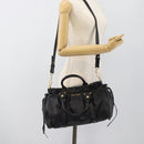 Miu Miu Hand Bag Leather 2way Black Gold Auth 189206SAM-23