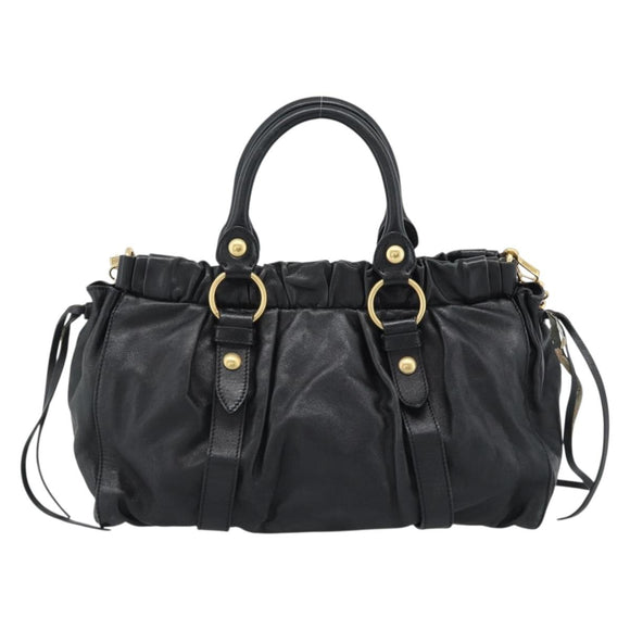 Miu Miu Hand Bag Leather 2way Black Gold Auth 189206SAM