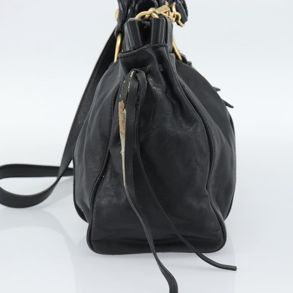 Miu Miu Hand Bag Leather 2way Black Gold Auth 189206SAM