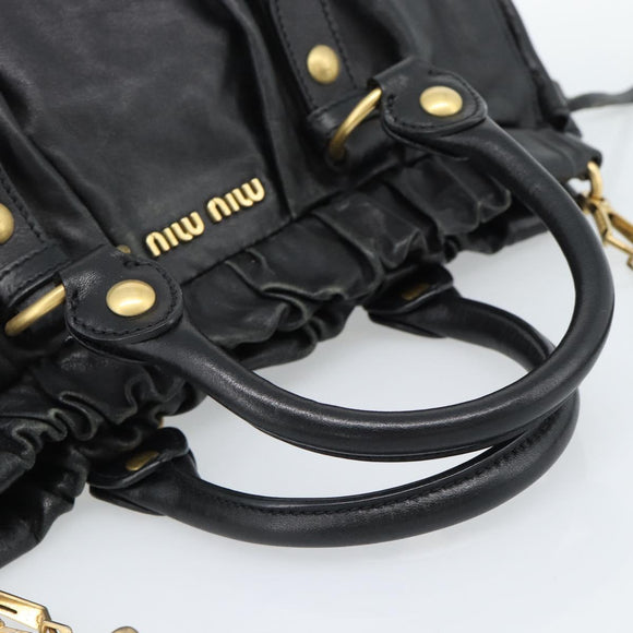 Miu Miu Handtas Leer 2way Zwart Goud Auth 189206SAM