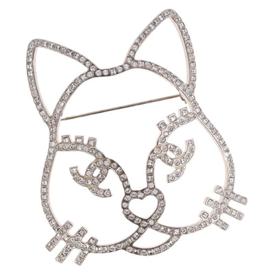 CHANEL Brooch metal Silver tone CC Auth 189215M