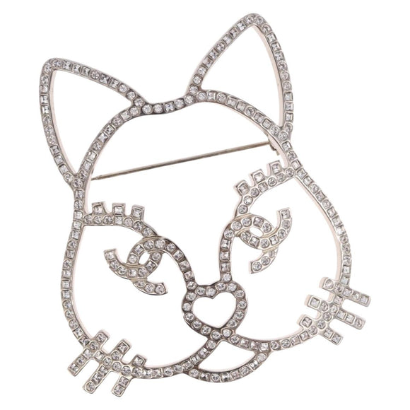 CHANEL Brooch metal Silver tone CC Auth 189215M