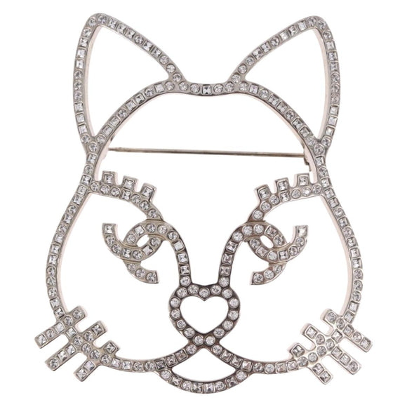 CHANEL Brooch metal Silver tone CC Auth 189215M