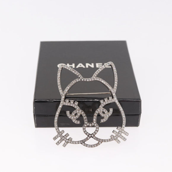 CHANEL Brooch metal Silver tone CC Auth 189215M