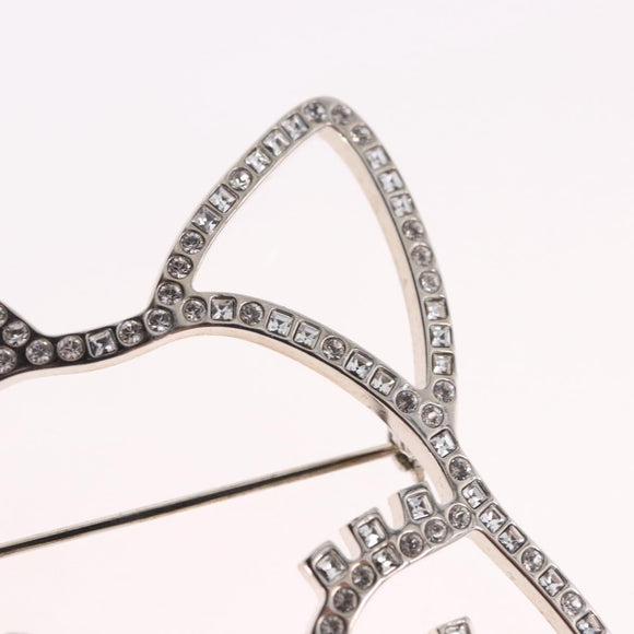 CHANEL Brooch metal Silver tone CC Auth 189215M