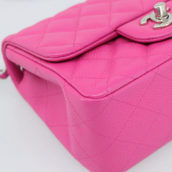 CHANEL Mini Matelasse 17 Chain Bag Caviar Skin Pink Silver CC Auth 189224SAM