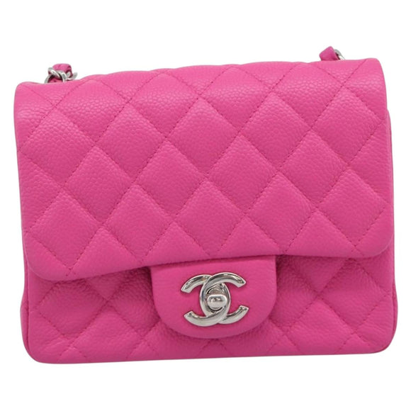 CHANEL Mini Matelasse 17 Chain Bag Caviar Skin Pink Silver CC Auth 189224SAM