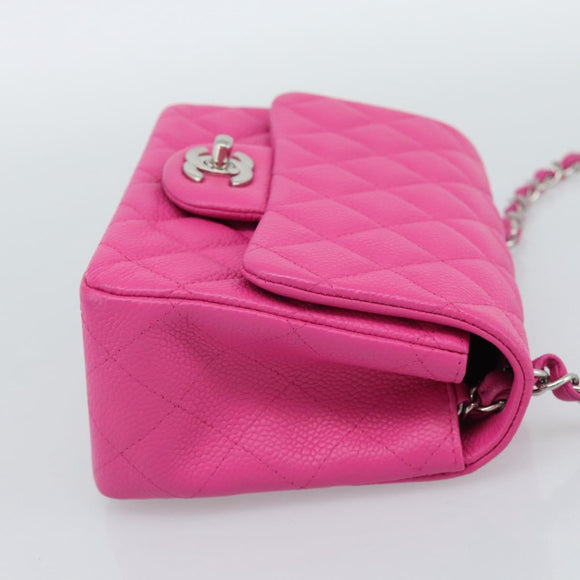 CHANEL Mini Matelasse 17 Chain Bag Caviar Skin Pink Silver CC Auth 189224SAM