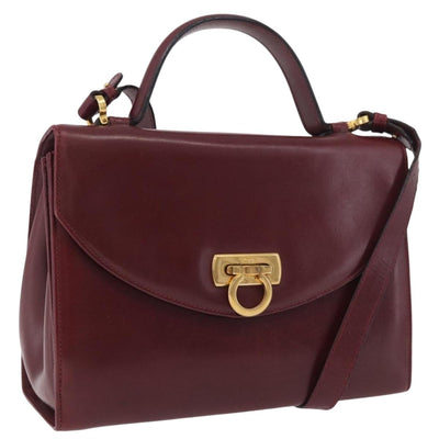 Salvatore Ferragamo Gancini Hand Bag Leather 2way Bordeaux Gold Auth 189226