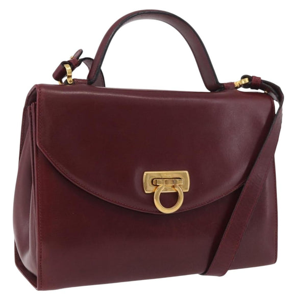 Salvatore Ferragamo Gancini Hand Bag Leather 2way Bordeaux Gold Auth 189226