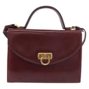 Salvatore Ferragamo Gancini Hand Bag Leather 2way Bordeaux Gold Auth 189226-2