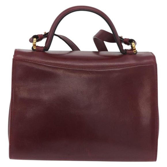 Salvatore Ferragamo Gancini Hand Bag Leather 2way Bordeaux Gold Auth 189226