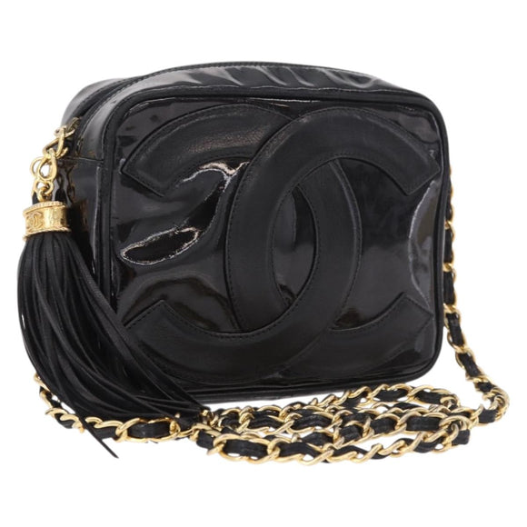 CHANEL COCO Mark Chain Shoulder Bag Patent leather Gold Black CC Auth 189232V