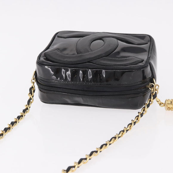 CHANEL COCO Mark Chain Shoulder Bag Patent leather Gold Black CC Auth 189232V