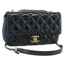CHANEL Matelasse 21 Chain Bag Patent leather Navy Black CC Auth 189233SAM-1