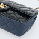 CHANEL Matelasse 21 Chain Bag Patent leather Navy Black CC Auth 189233SAM-10