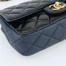 CHANEL Matelasse 21 Chain Bag Patent leather Navy Black CC Auth 189233SAM-11