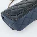 CHANEL Matelasse 21 Chain Bag Patent leather Navy Black CC Auth 189233SAM-13