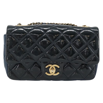 CHANEL Matelasse 21 Chain Bag Patent leather Navy Black CC Auth 189233SAM - 0