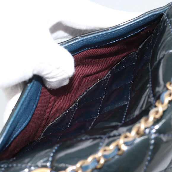 CHANEL Matelasse 21 Chain Bag Patent leather Navy Black CC Auth 189233SAM