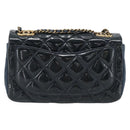 CHANEL Matelasse 21 Chain Bag Patent leather Navy Black CC Auth 189233SAM-3