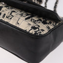 CHANEL Choco Bar Chain Shoulder Bag Satin Black Silver CC Auth 189234V-14