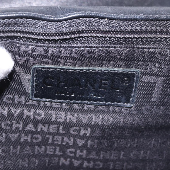 CHANEL Choco Bar Chain Shoulder Bag Satin Black Silver CC Auth 189234V