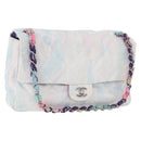 CHANEL Big Matelasse 30 Chain Bag Canvas Light Blue Silver CC Auth 189235SAV-1