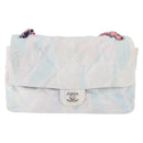 CHANEL Big Matelasse 30 Chain Bag Canvas Light Blue Silver CC Auth 189235SAV-13