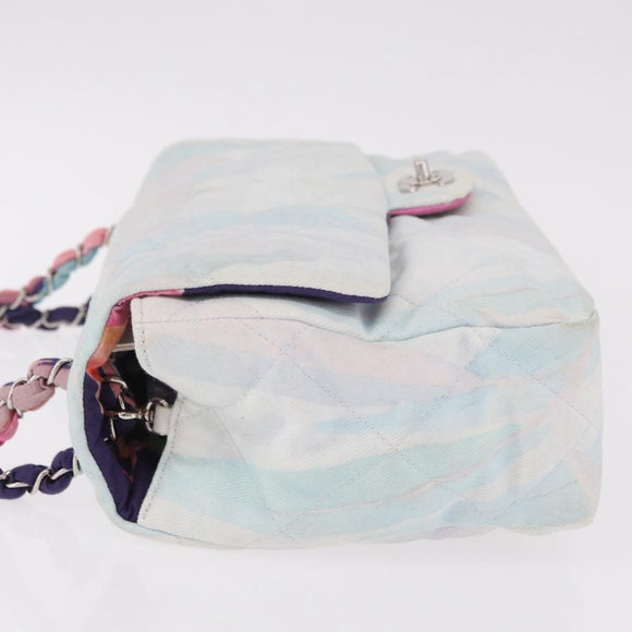 CHANEL Big Matelasse 30 Chain Bag Canvas Light Blue Silver CC Auth 189235SAV