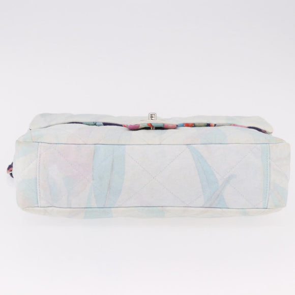 CHANEL Big Matelasse 30 Chain Bag Canvas Light Blue Silver CC Auth 189235SAV