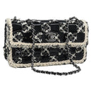 CHANEL Choco Bar Chain Shoulder Bag Tweed Black Silver CC Auth 189240SAM-1