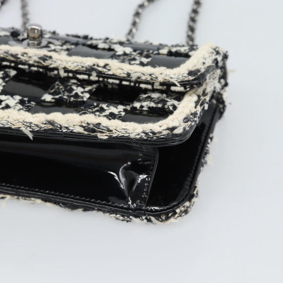 CHANEL Choco Bar Chain Shoulder Bag Tweed Black Silver CC Auth 189240SAM